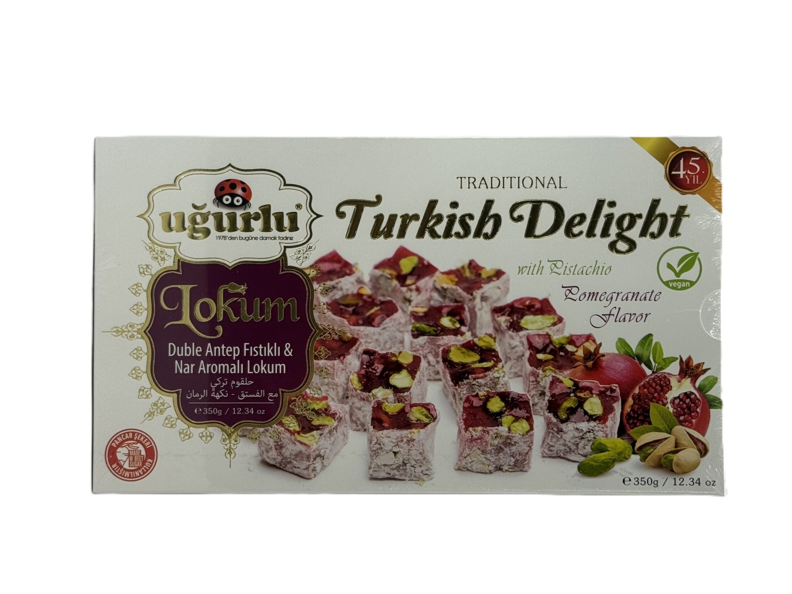 Ugurlu Double Roasted Pomegranate Flavor Turkish Delight With Extra Pistachio 350gr