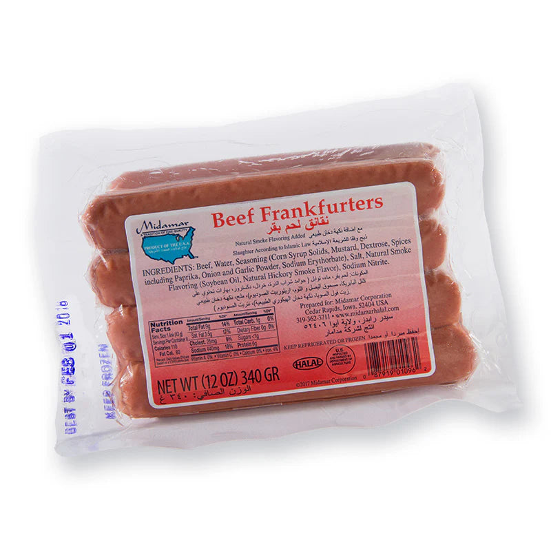 Midamar Halal Beef Frankfurt In Plastic Pack 12oz