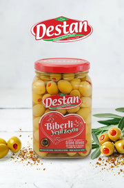 Destan Green Olives Filled With Pepper 900gr