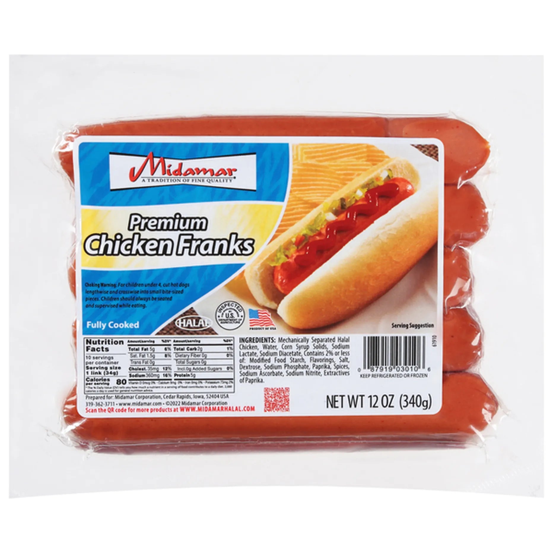 Midamar Premium Halal Chicken Franks In Plastic Pack 12oz